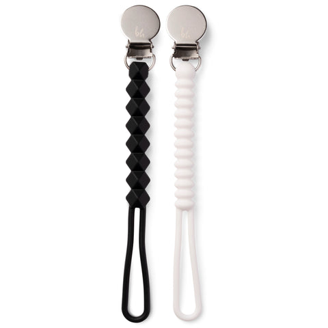 2-Pack Silicone Teething Pacifier Clips - Black & White