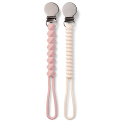 2-Pack Silicone Teething Pacifier Clips - Rose & Creme
