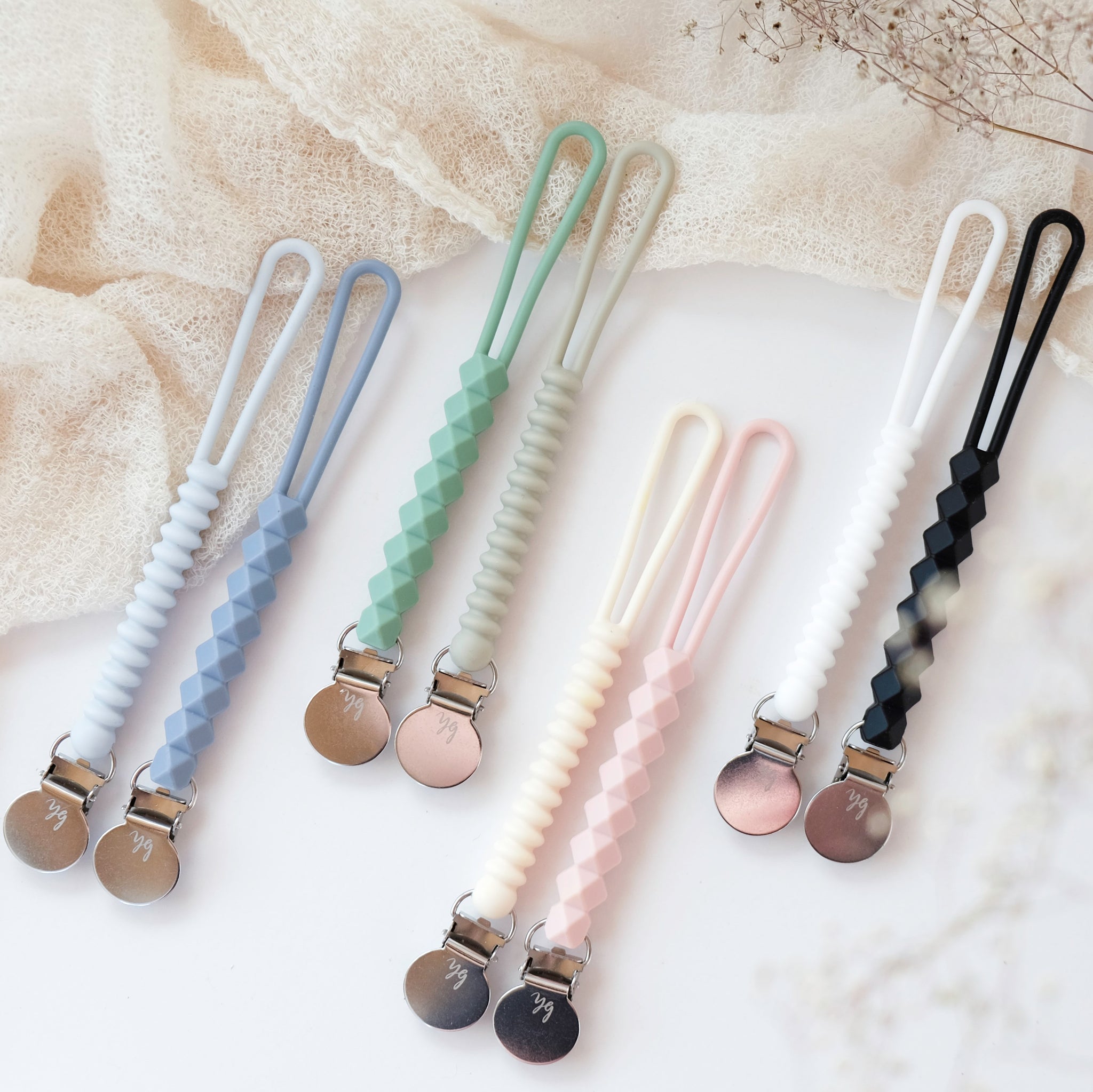 2-Pack Silicone Teething Pacifier Clips - Sage & Stone – Infantino